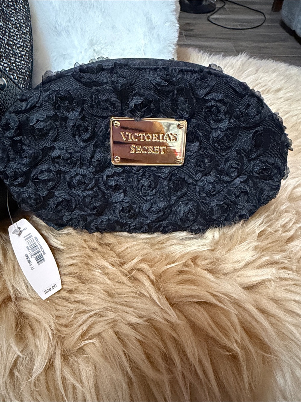 Victoria's Secret Black Studded Glitter Backpack & Black Rosette Makeup Bag NWT - Picture 5 of 9